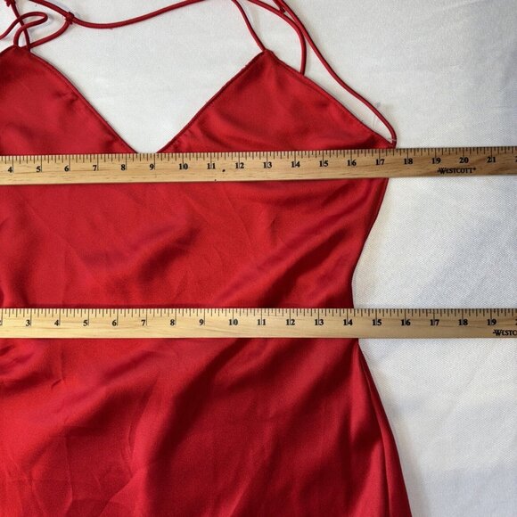 NWT ZARA Scarlet Red Thick Satin Open Back Straps Long Dress Women's Sz L - Picture 6 of 16